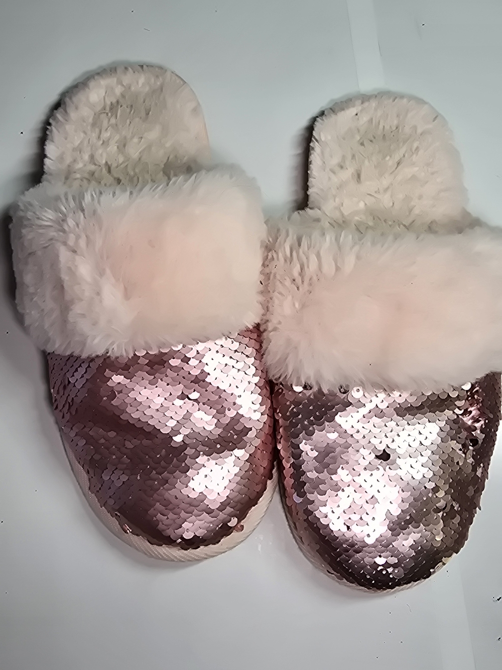 Sequin Plush Slide Slippers for Women - Pink